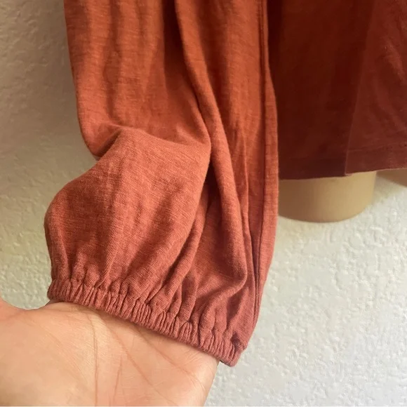 Lucky Brand Peasant Boho Rust Long Sleeve Eyelet MEDIUM Casual Tassel - Picture 6 of 10